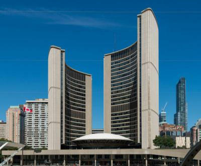 Exterior picture of Toronto City Hall.