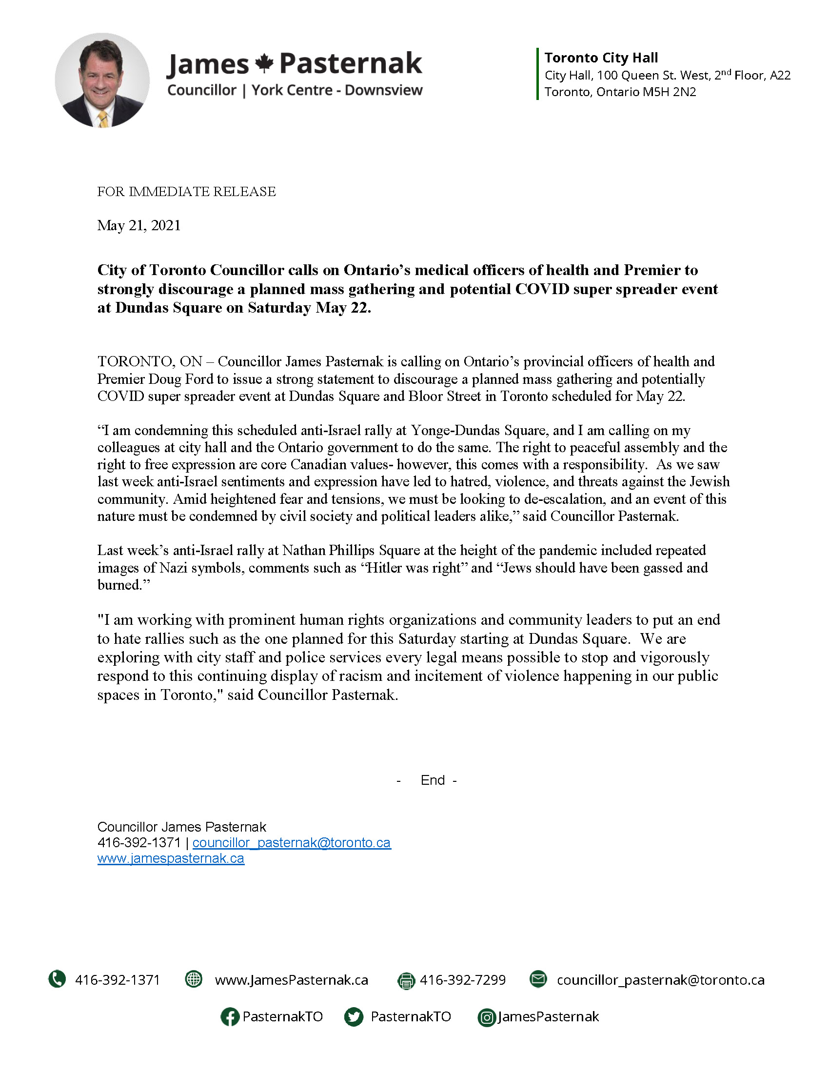 5-21-2021 Dundas Square rally statement